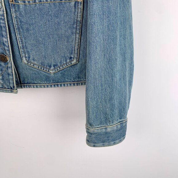 Louis Vuitton XS Logo Embroidered Cotton Denim Jacket Single-Breasted Long-Sleev - Picture 6 of 8